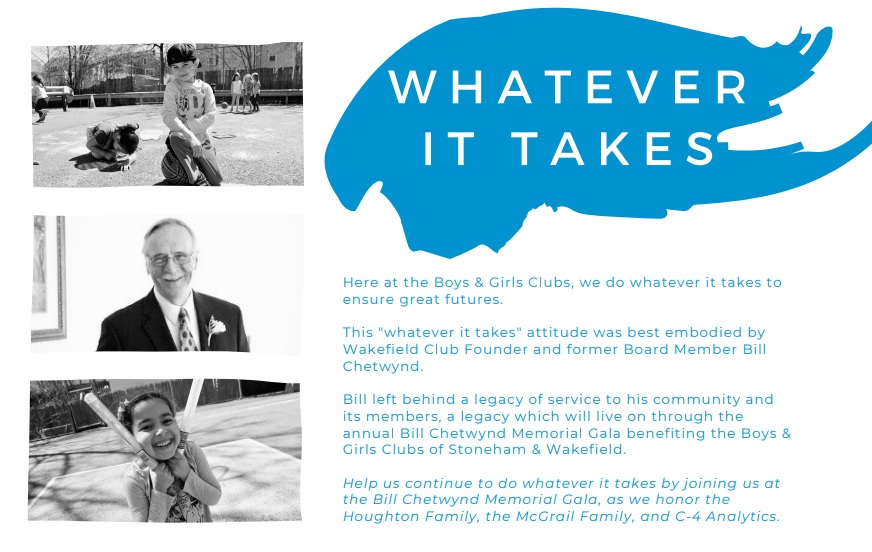 Boys & Girls Clubs of Stoneham & Wakefield announce Bill Chetwynd Memorial Gala, will honor the Houghton Family, McGrail Family, & C-4 Analytics